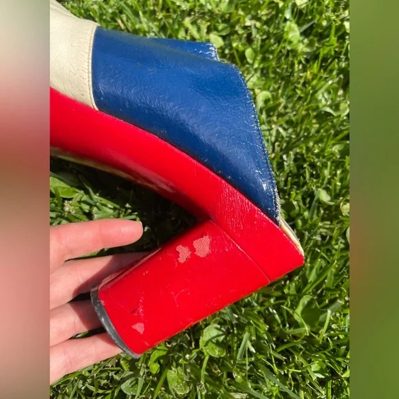 70s Vintage Red White and Blue Platform Clogs - Picture 5 of 14